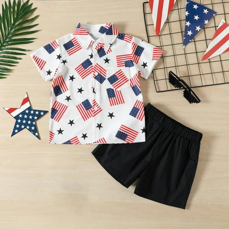 

Leutsin Toddler Baby Independence Day Boys Fashion Short Sleeve Print Retro Shirt Shorts Suit