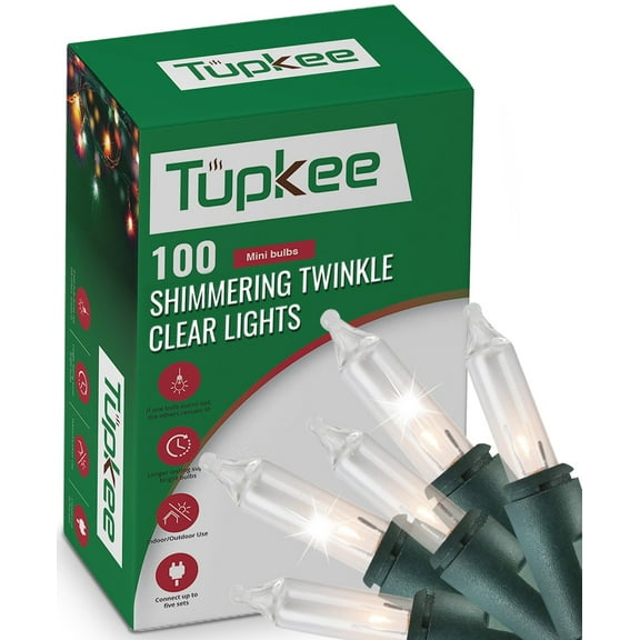 Tupkee Twinkle Shimmering Lights - Indoor Outdoor  20.5 Feet Light String, 100 Clear Bulbs - Christmas Tree Holiday Decor