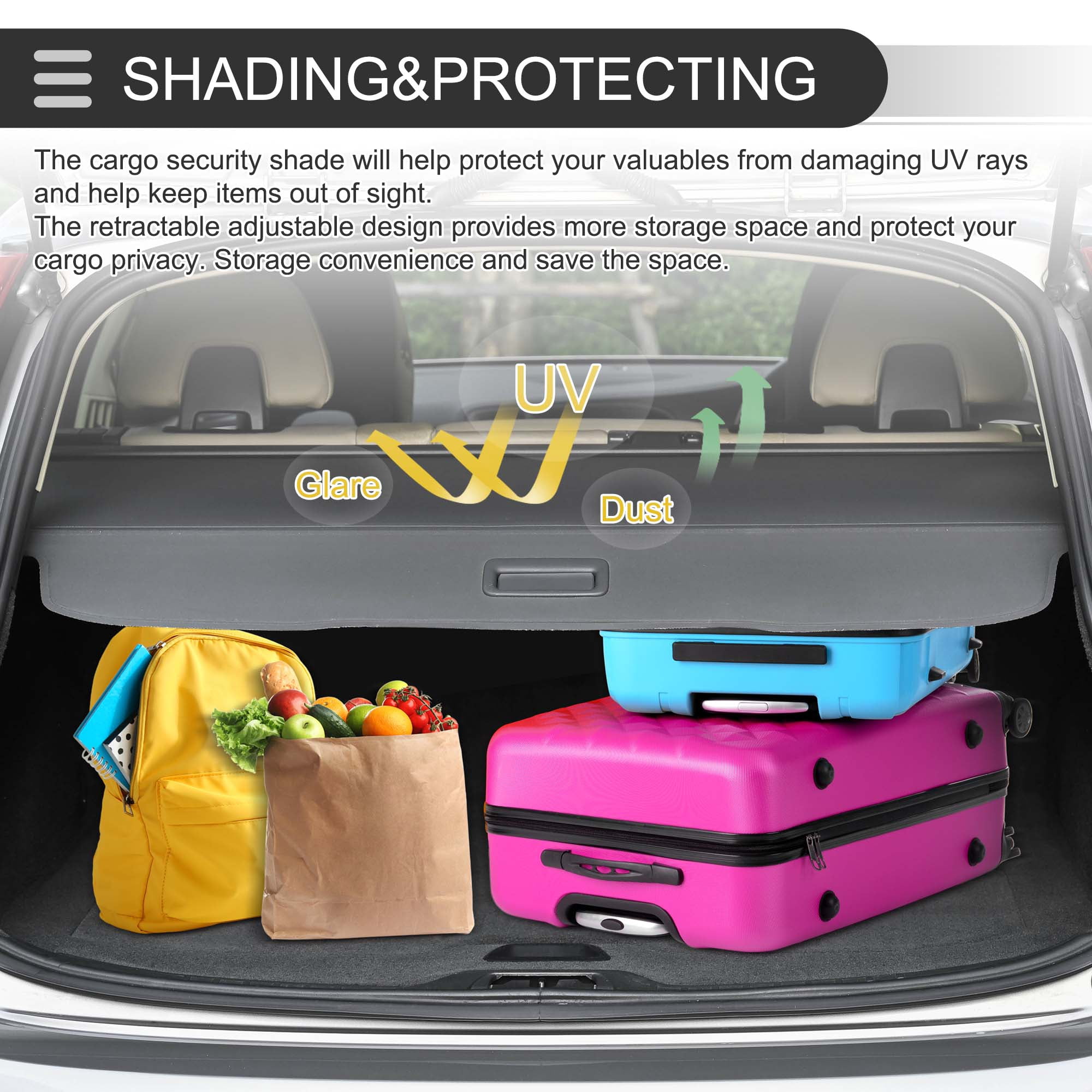 Unique Bargains Retractable Cargo Cover for Mitsubishi Rear Trunk Parcel Shelf Shade Black