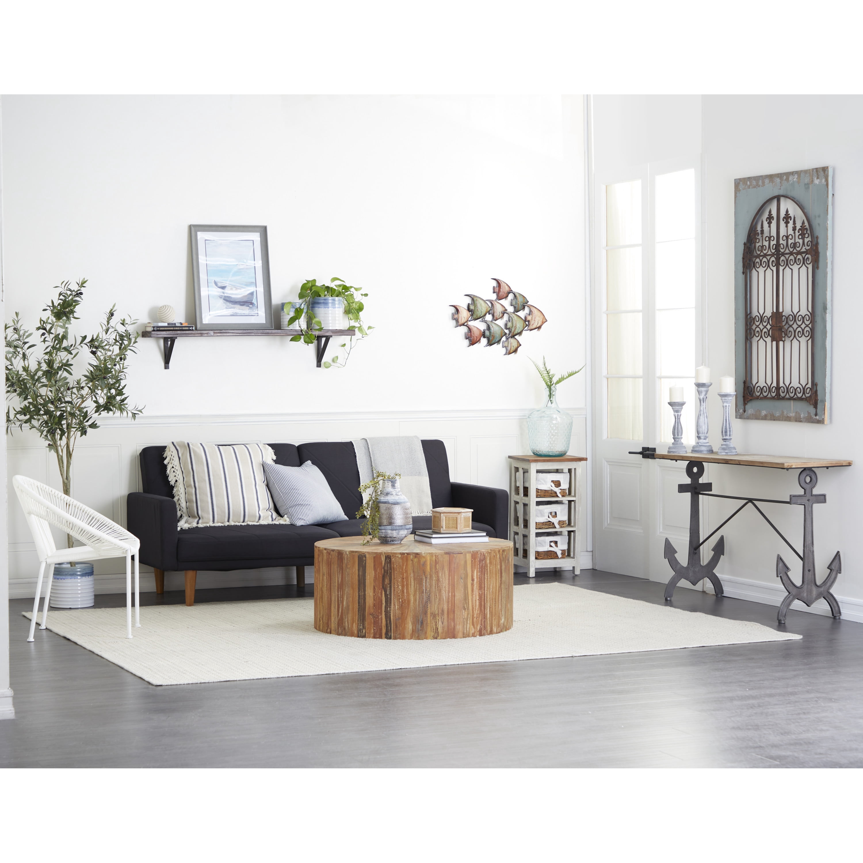 DecMode 15" x 29" White Wood 3 Baskets Storage Unit, 1-Piece