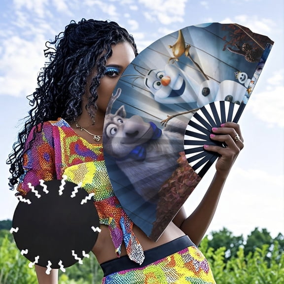 Olaf Presents-theme Folding Fan Chinese Fan Hand Polyester Foldable Fan Fans for Dancing Party Home Suitable for Home, Office, Party