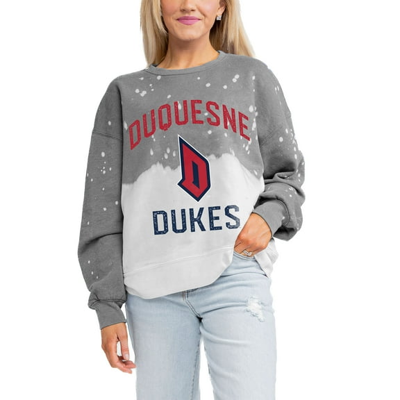 Women's Gameday Couture Gray Duquesne Dukes Twice As Nice Faded Crewneck Sweatshirt