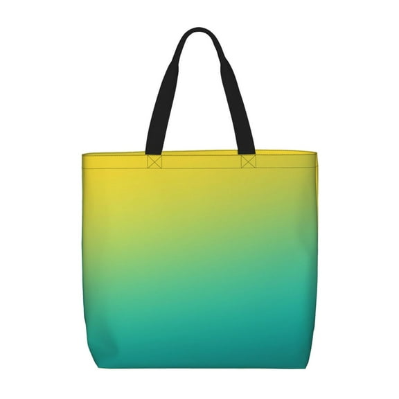 KLL Teal To Yellow Gradient Pattern Aesthetic Tote Bag for Women Beach Bag Shopping Bags Shoulder Bag Reusable Grocery Bags
