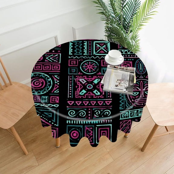 RKSupls 60 Inch Round Tablecloth, Neon Tribal Pattern Premium Polyester Straight Edge Wrinkle Resistant Washable Table Cover for Party Home Dining Decor
