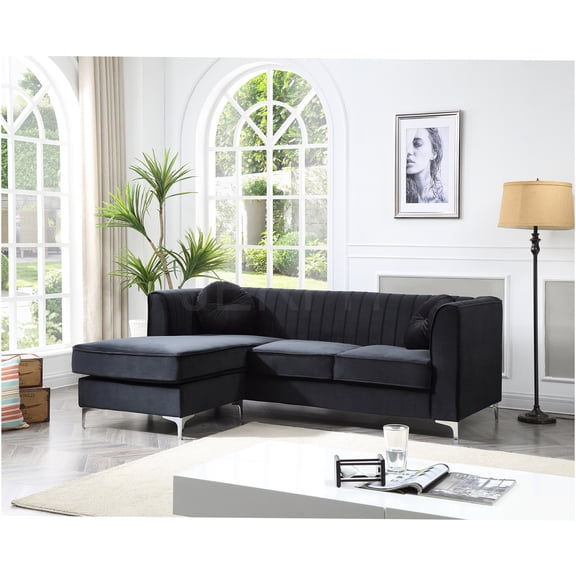 JERFIT Modern Velvet Sofa Chaise Lounge with Chrome Legs and Pillows for Living Room