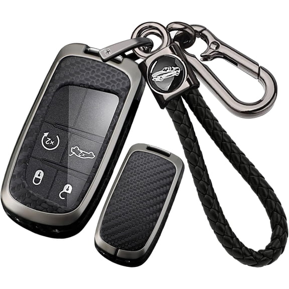 Key Fob Cover Compatible with Chrysler 200 300, Carbon Texture Car Key Shell Metal Key Holder Full Protection,1