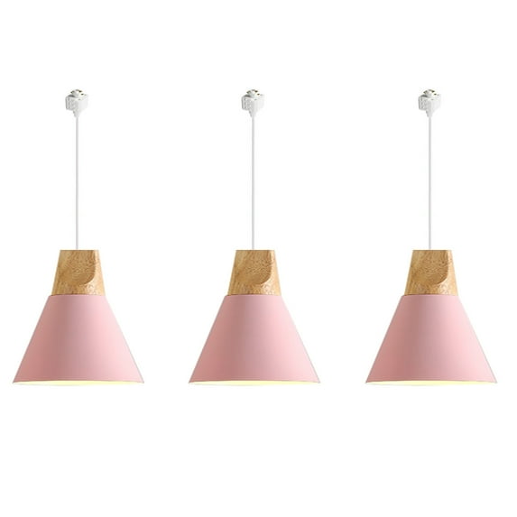 FSLiving H-Style Track Mount Pendant Fixture Scandinavian Style Pendant Lights for Kitchen Hanging Lamp Modern Wood and Aluminium Light Customizable,Pink - 3 Lights