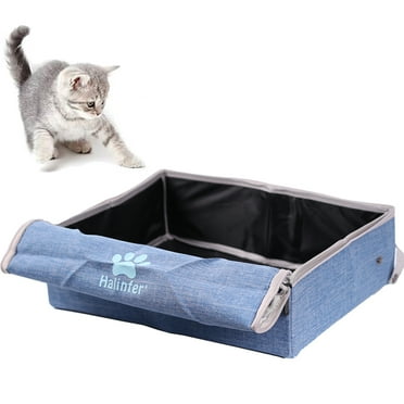 Halinfer 1 pc Lightweight Portable Cat Travel Litter Box with Lid, Collapsible Car Cat Litter Box Waterproof and Easy to Clean