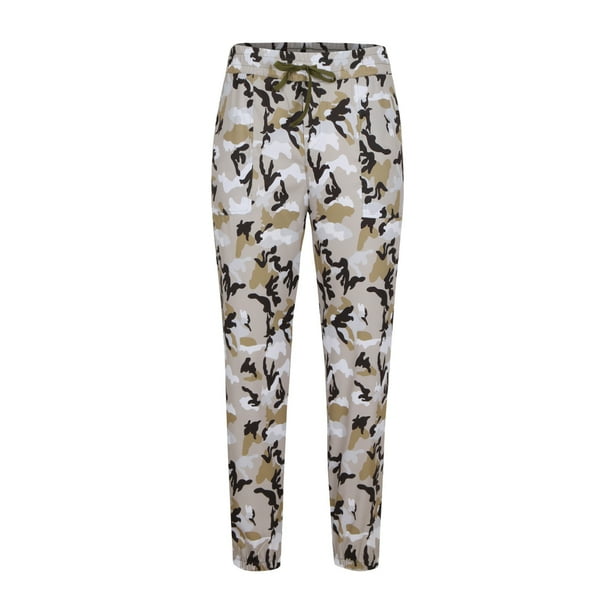 Puntoco Pantalones casuales largos para hombre Pantalones casuales de moda para hombre con cintura elástica y bolsillos con estampado de camuflaje