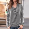 thumbnail image 2 of Pompotops T-Shirt Décontracté à Col Rond pour Femmes Manches Longues Ample Chandail Tops Blouse, 2 of 9