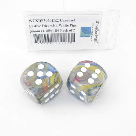 Carousel Festive Dice with White Pips 30mm (1.18in) D6 Pack of 2 Wondertrail