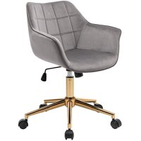 Duhome Velvet Modern Home Office Desk Chair Mid Back Mid Century Modern Adjustable Swivel Computer Chair with Arms Gold Base and Black Wheels Grey 1PCS