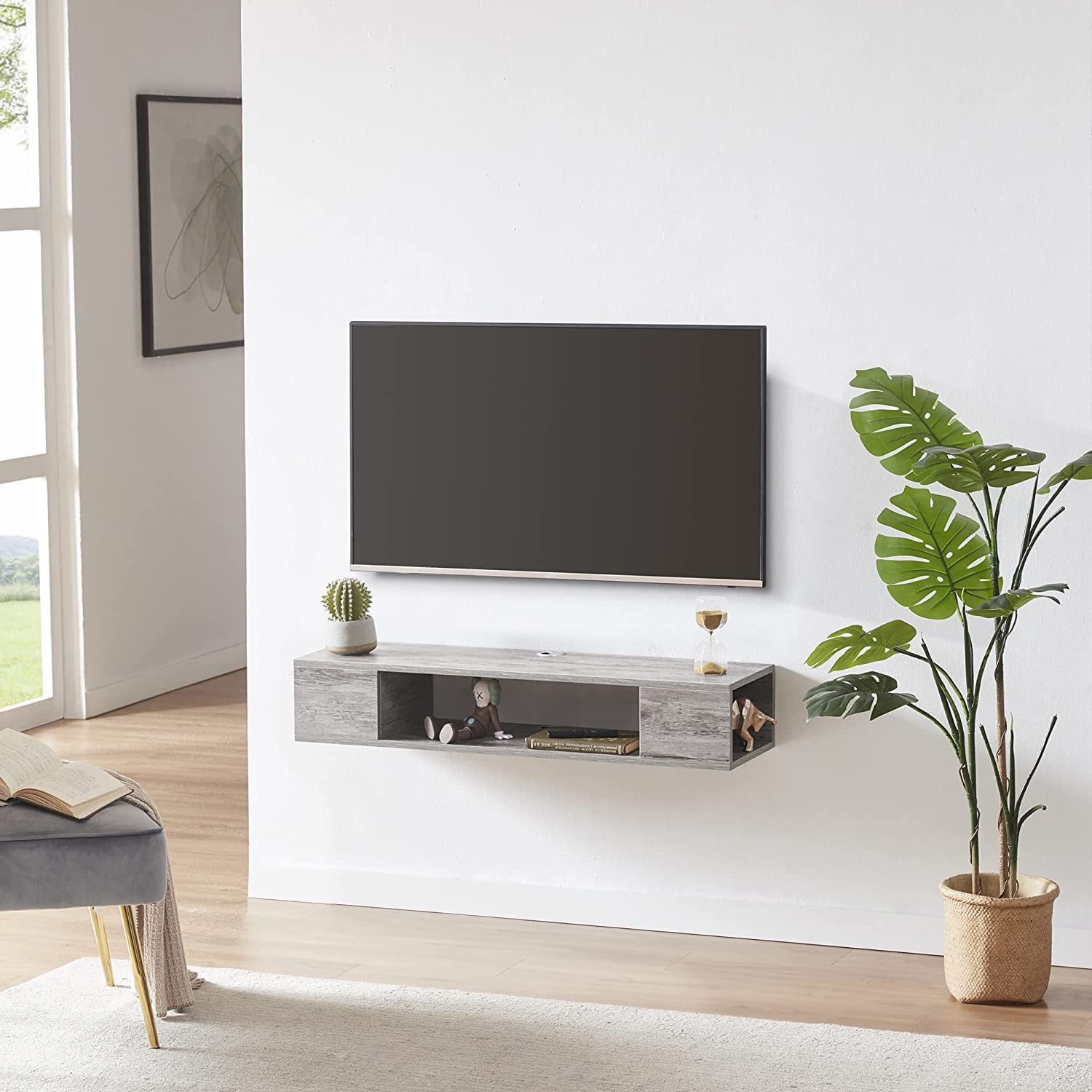 Floating TV Stand, Wall Mounted Entertainment Center and Cabinet Shelf, TV Console with Storage, Media Console for DVD Player, Space-Saving Under TV Shelf for Bedroom (Rustic Brown)