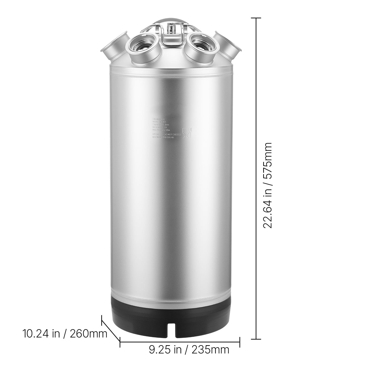 KFFKFF 5 Gallon/19L Cleaning Keg with 4 D Coupler Connections & Rubber Base, Stainless Steel Beer Line Cleaning Kit for Kegerators