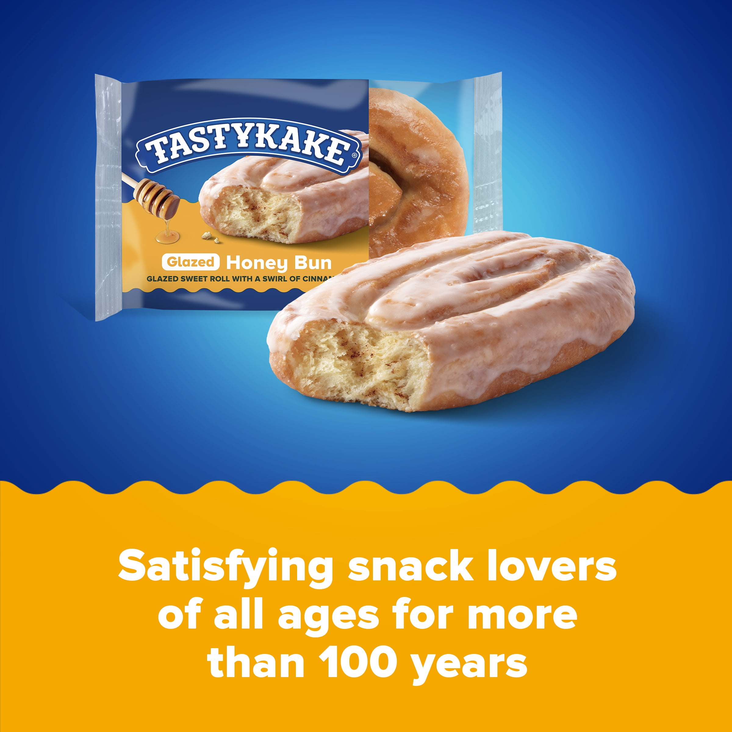 Tastykake Glazed Honey Bun, Individually Wrapped Sweet Glazed Topped Pastry Snack, 5 oz, Shelf-Stable