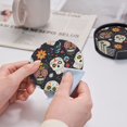 thumbnail image 6 of 6 Pce Leather Coasters 3.9in With Coasters Storage Box Antifouling And Antiscalding For Dining Room Kitchen Office Bedroom Living Room Festive Cute Sugar Skulls (3), 6 of 8