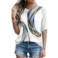 thumbnail image 5 of Abstract Geometric Print Top for Women, Crew Neck Half Sleeve Loose Fit Tunic Blouse - Lightweight Casual Summer Tee Shirt Blue XL, 5 of 7
