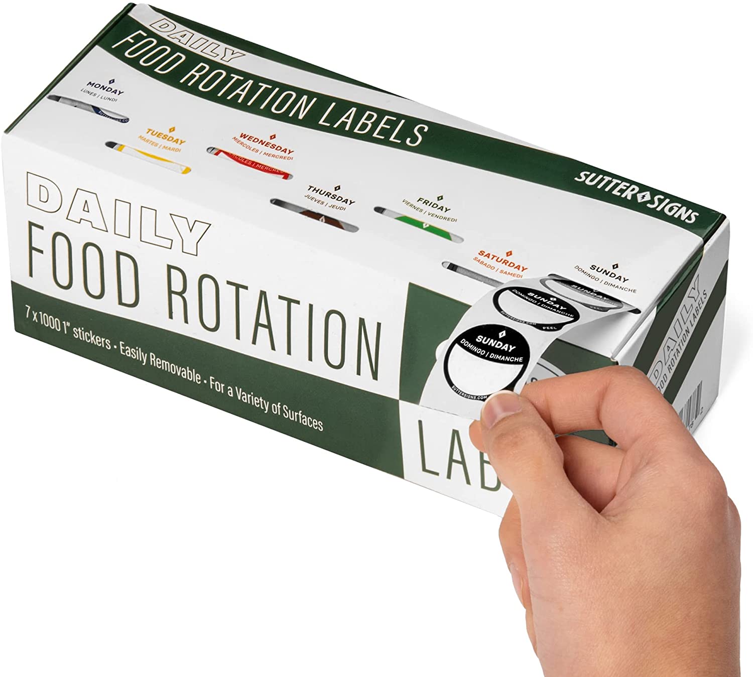 Daily Food Rotation Labels Removable 1" Day Dots for Prep for Fridge and Freezer 7,000 Labels with Dispenser Box