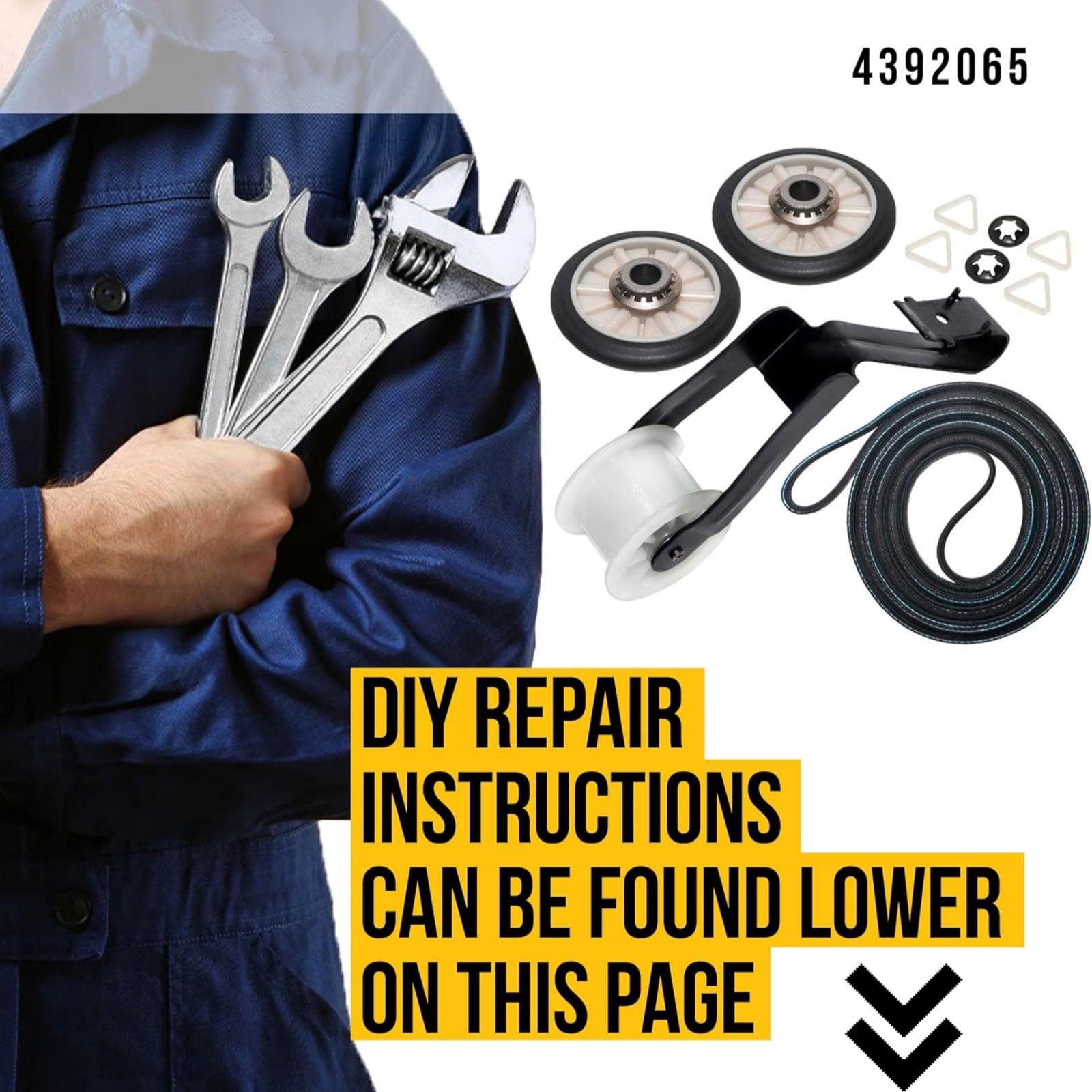 ARCADORA Dryer Repair Kit for Efficient Drying Includes Idler Pulley Belt and Rollers for Smooth Operation for Whirlpool
