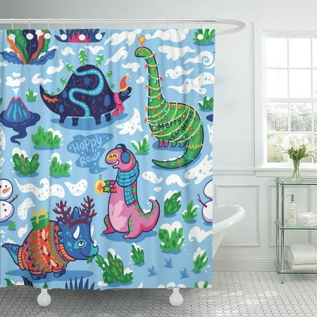 Cynlon Cute Funny Holiday Dinosaurs In Sweaters Hats And Scarves Characters Bathroom Decor Bath Shower Curtain 60x72 Inch Walmart Com