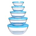thumbnail image 1 of Duralex Lys Round Stackable Bowls with Blue Lid 5 Pcs, 1 of 4