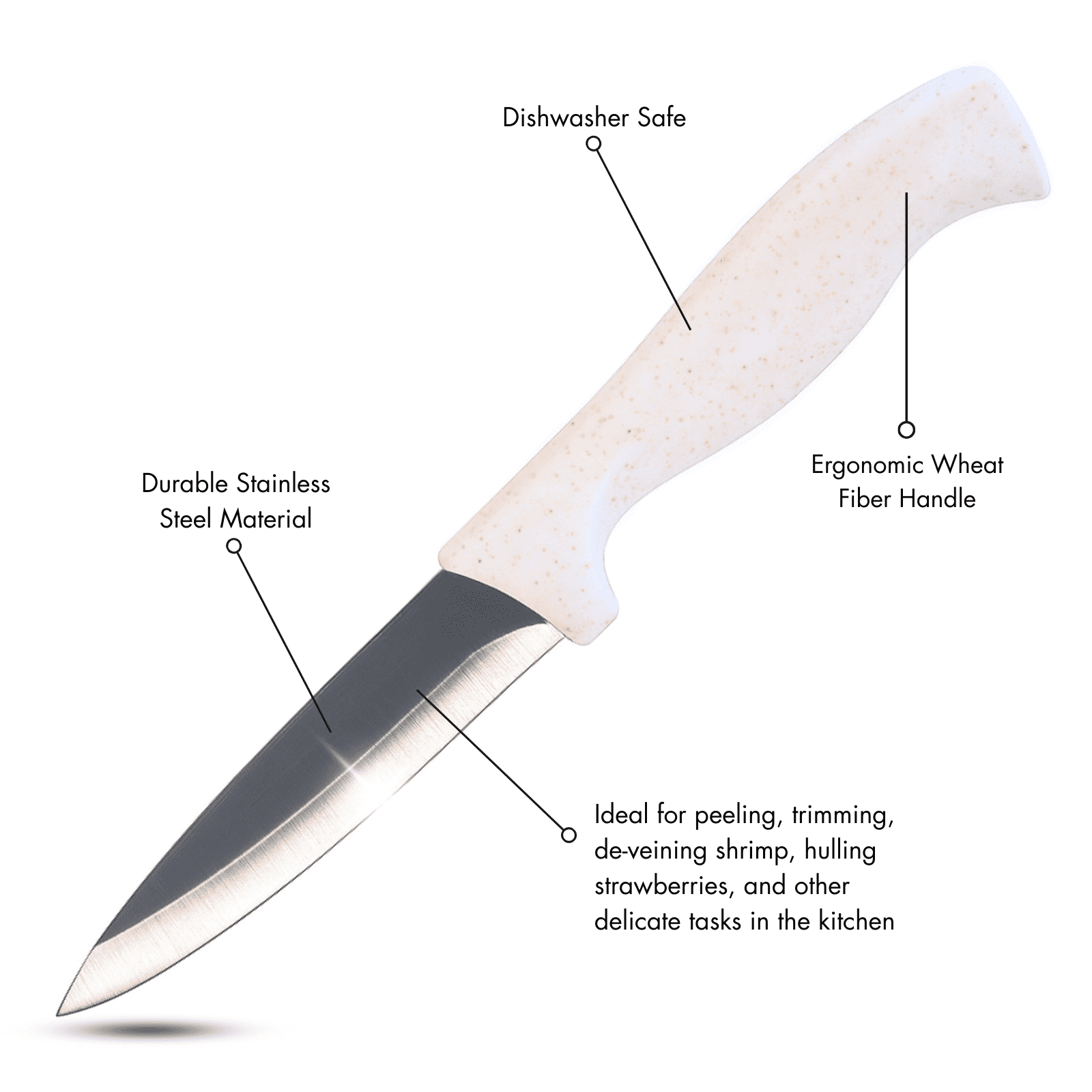 Beille 3.5 Inch All Purpose Paring Knife with Wheat Fiber Handle and Stainless Steel Blade, Kitchen Essentials