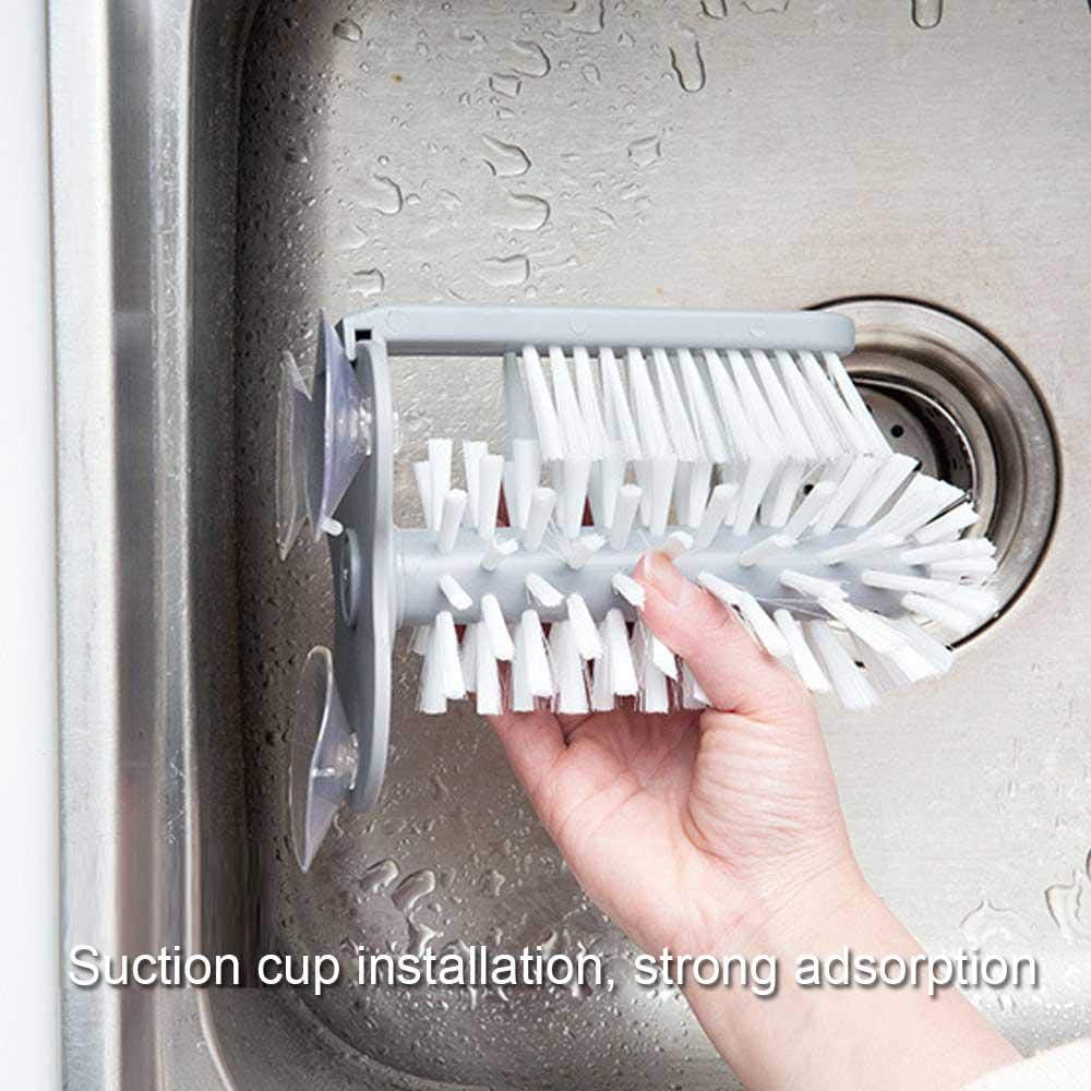 KITCHENMAX Glass Washer with Double Sided Bristle Brush, Glass Cup Brush Cleaner with Suction Cups, Standing Glass Bottle Cup Cleaner for Bar Kitchen Sink Washing Cleaning Tools