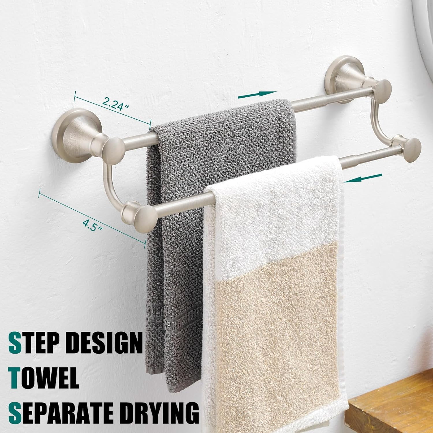 Adjustable Retractable 15-27 Inches Stainless Steel Bathroom Towel Bar, Bathroom Accessories Bath Hotel Double Towel Bar Rod Hanger Wall Mounted Towel Holder Towel Rack, Brushed Nickel