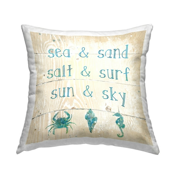 Stupell Industries Sand Surf Sky Phrase Decorative Printed Throw Pillow Design by Carol Robinson.