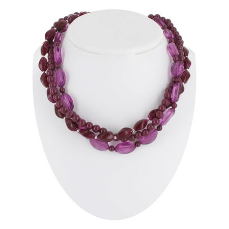 - Multistrand 3 Strand Purple Lucite Mixed Geo Bead Layered Bib Necklace