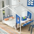 thumbnail image 3 of Full Size House Bed with Desk and Drawers for Kids, White & Blue, 3 of 15