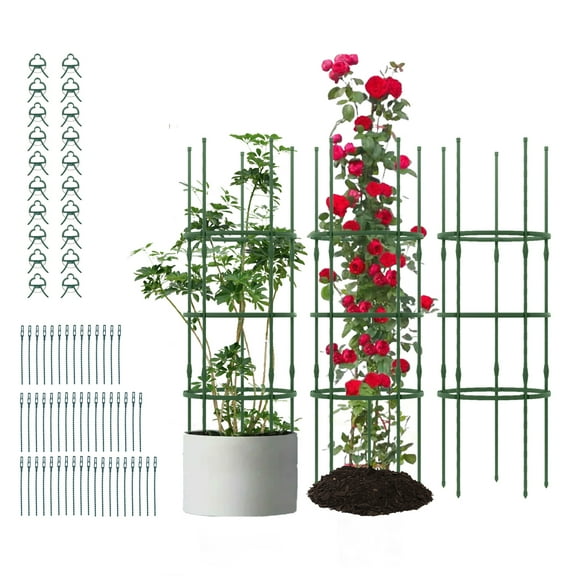 Gymax 3-Pack Garden Tomato Trellis 60'' Plant Support Cage w/ Adjustable Size for Plants