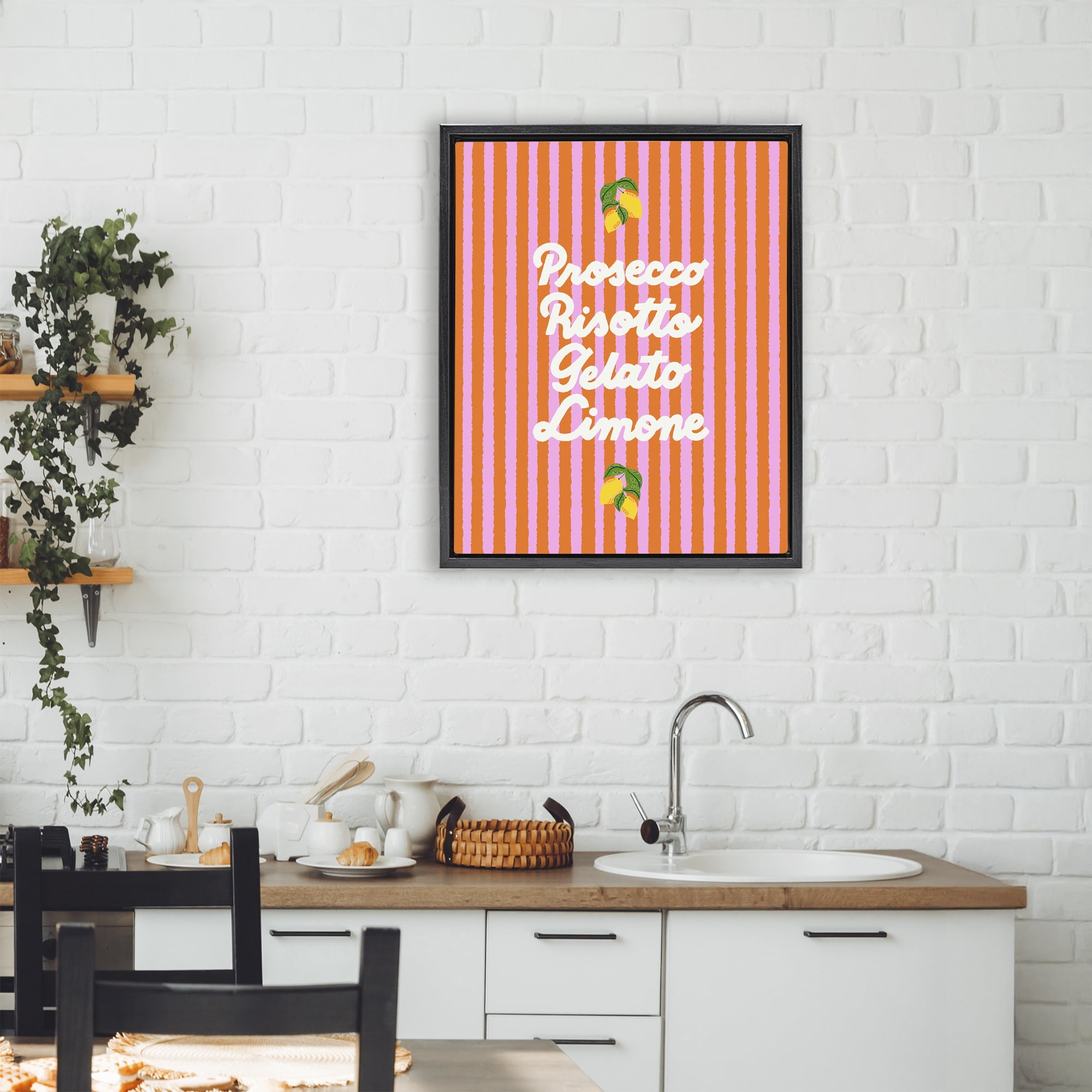 Stupell Industries Italian Enjoyment over Stripes Black Framed Floater Canvas Wall Art, design by Indira Prieto | IndySign