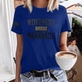 thumbnail image 2 of KIHOUT Nouveaux Hauts de Mode d'Été pour Femmes 2024, T-Shirt Décontracté à Manches Courtes à Col Rond Imprimé de Lettres à la Mode pour Dames Bleu P, 2 of 5