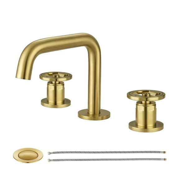 EZANDA Widespread 2-handle Bathroom Faucet with Drain Assembly, Brushed Gold