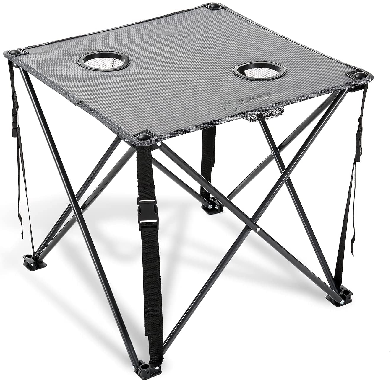 ARROWHEAD OUTDOOR Heavy-Duty Portable Camping Folding Table, 2 Cup Holders, Compact, Square, Carrying Case Included, Steel Frame, High-Grade 600D ...