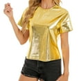 thumbnail image 4 of Gold Womens Blouses Women's Spring Summer Metallic Glossy Round Neck Loose Casual T Shirt Ladies Tops and Blouses, 4 of 6