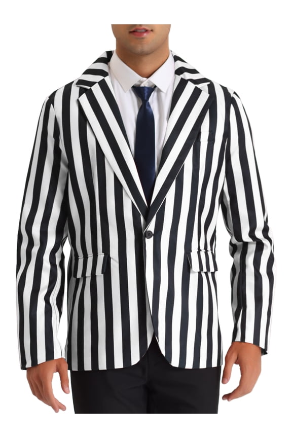 Men's Suit Striped Single Breasted Slim Fit Casual Vertical Stripes Blazer XL White
