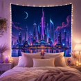 thumbnail image 2 of Cyberpunk Neon Cityscape at Night with Glowing Skyscrapers Energetic Digital Art for Gaming Enthusiasts Futuristic Synthwave Decor Holiday Gift Tapestry Wall Hanging for Bedroom and Gaming Room, 2 of 7