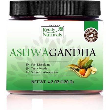 Reddy Naturals Organic Ashwagandha Root Powder Pure Herbal Dietary Supplement for Daily Wellness 1000mg per Serving 120g (4.2 oz)