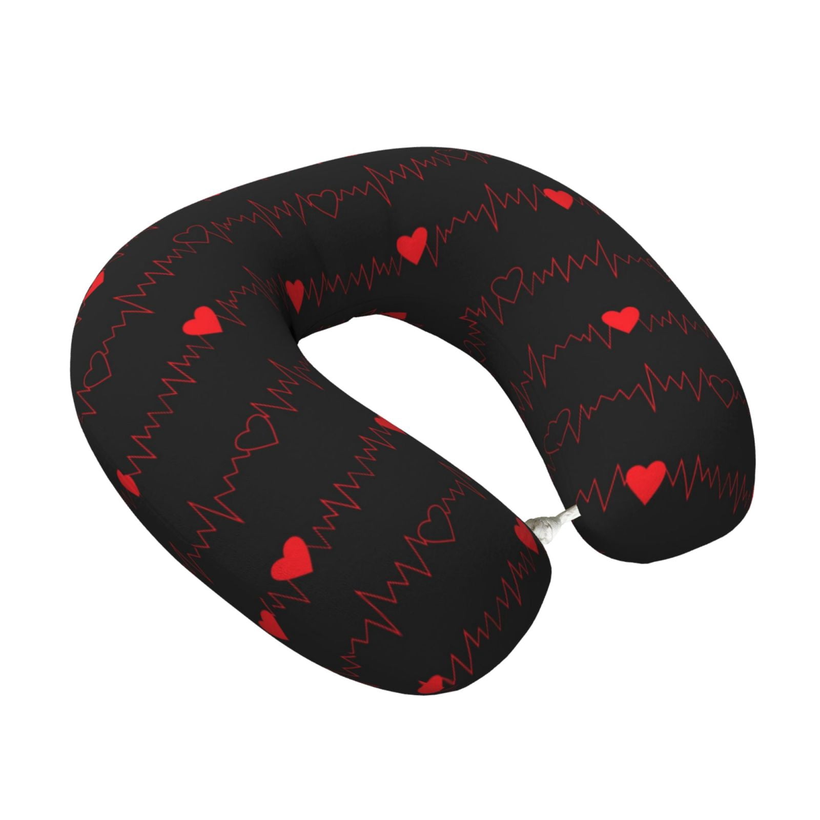 Xecao Cardiogram and Heart Print Memory Foam Cervical Neck Pillow Versatile U-Shaped Pillows for Home,Office,Camping,Travelling,Soft Washable Cover