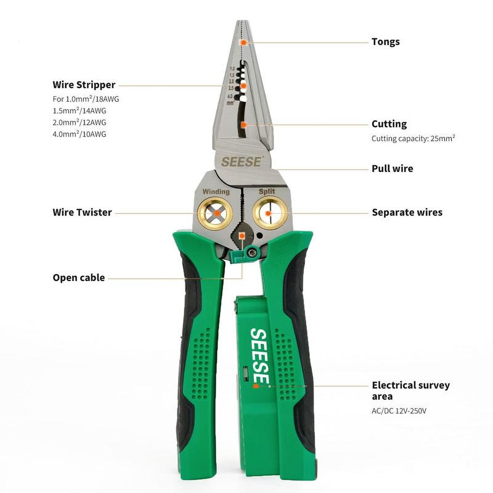 8-in-1 Wire Stripper Twister for Cutting and Pulling Wires, Cable Scissors,Voltage Tester Pliers, 12V to 250V Live,Null,Hot Wire Judgment AC DC Springtok,DIY Wiring,Home Electrical Repairs