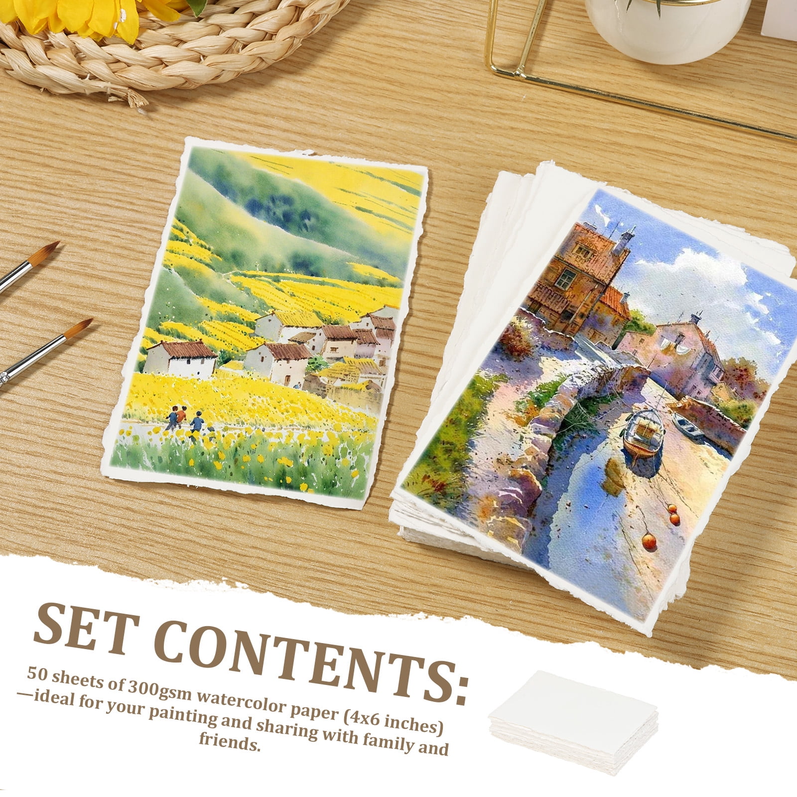 Ikoopy 50 Sheet Watercolor Paper 300gsm Handmade Deckled Edge Thick Textured Paper for Watercolors Weddings Invitations Cards Crafts