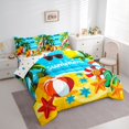 thumbnail image 2 of Castle Fairy Flat Cartoon Summer Beach Art Queen Bedding 7pcs,Palm Pineapple Holiday Layout Bedding Comforter Set Queen,Yellow Blue,Reversible, 2 of 7