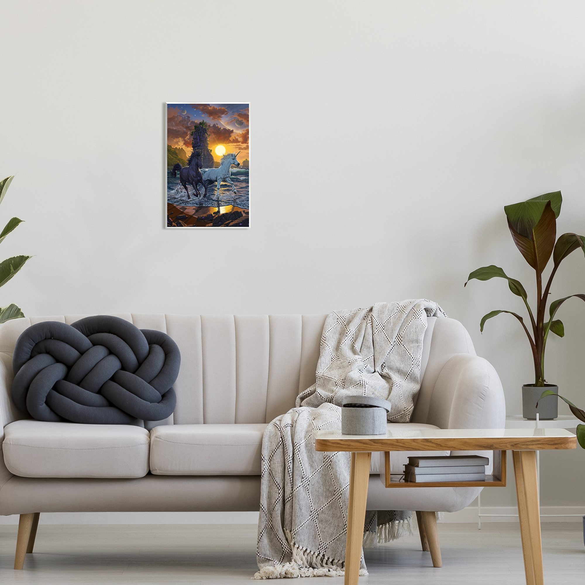 Stupell Industries Unicorns on Beach Fairy Tales & Fantasy Painting Unframed Art Print Wall Art, 10 x 15