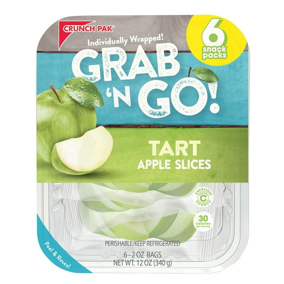 Crunch Pak Grab N Go! Sliced Tart Apples in a Multi-Pack of 2 oz Individually Packaged Bags, 6 Pack