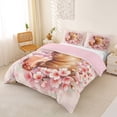thumbnail image 3 of Erosebridal Milk Tea Capybara Queen Duvet Cover Set for Kid, Flower Bedding, Pink Reversible, 3 Pieces, No Comforter, 3 of 5