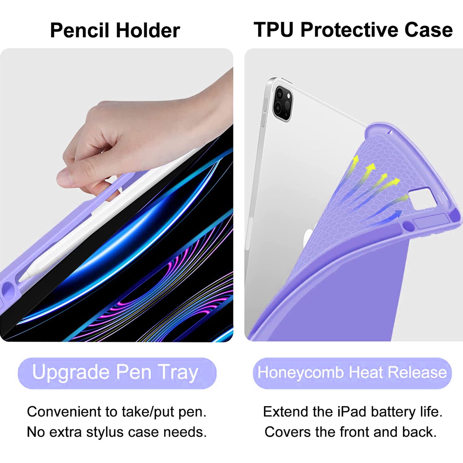 iPad Pro 12.9 6th/5th/4th Generation Case with Keyboard(2022/2020/2021), 360°Smart Protective Folio Cover with Magnetic Detachable Wireless Keyboard, Built-in Pencil Holder (Purple)