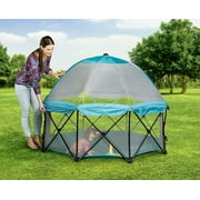 My Play Deluxe Extra Large Portable Play Yard Indoor and Outdoor, Bonus Kit, Includes a Full Canopy, Washable, Teal, 8-Panel