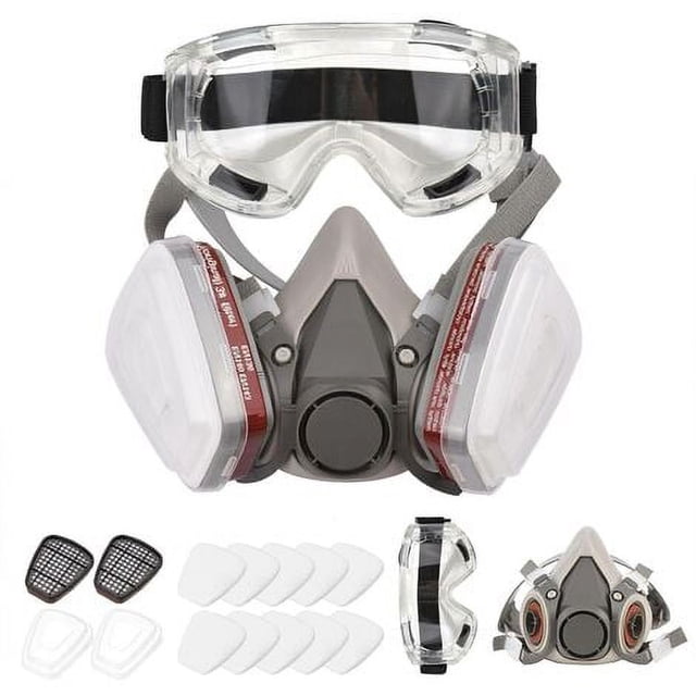 Dinheiro Respirador Reutilizable Media Cara 6200 Máscara de Gas Protección Respiratoria Respiradores con Gafas de Seguridad para Pintar Soldadura con Vapor Orgánico Pulido Carpintería y Otros Pr -